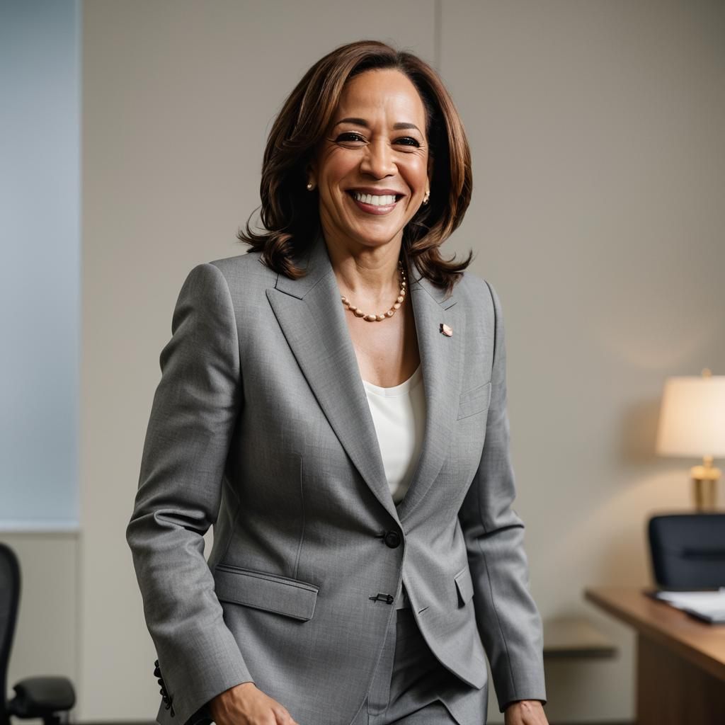 Kamala Harris Portrait in Bright, Airy Office