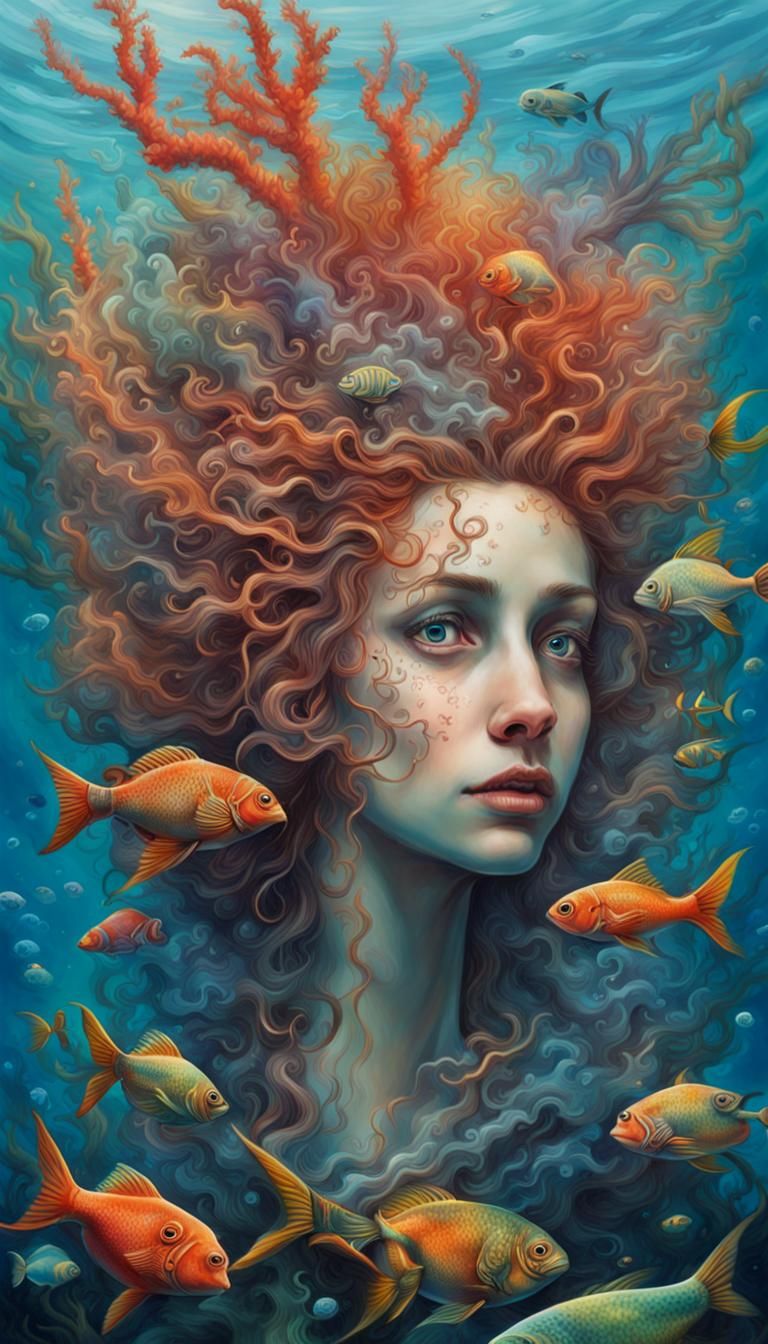Acuário con peces y corales coloridos, ilustración de fantas...