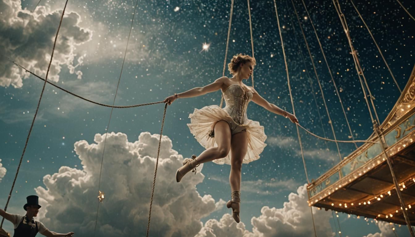 Victorian Aerialists in Sparkling Cloudscape Arena