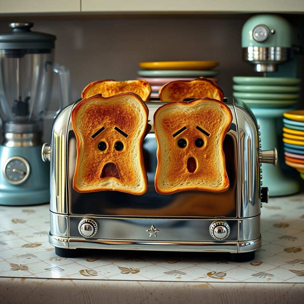 Retro Kitchen Toaster Scene in Hyperrealistic Style