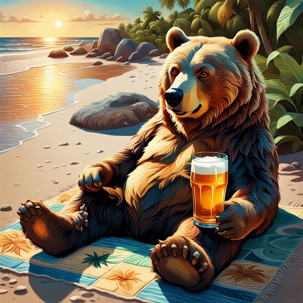 Paddington Bear Relaxing on a Tropical Beach