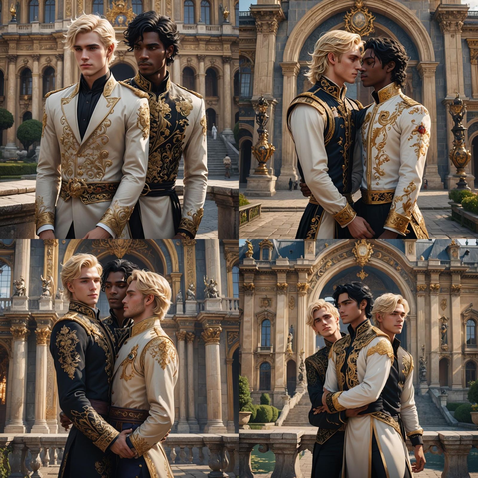 Loving Embrace Before Royal Palace: Fantasy Art