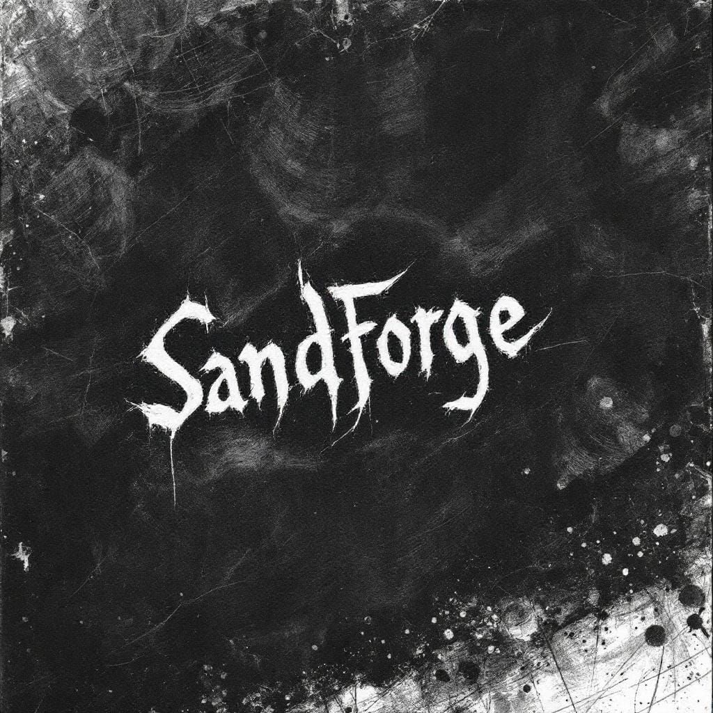 SandFForge Label in Hyperdetailed Charcoal Drawing Style