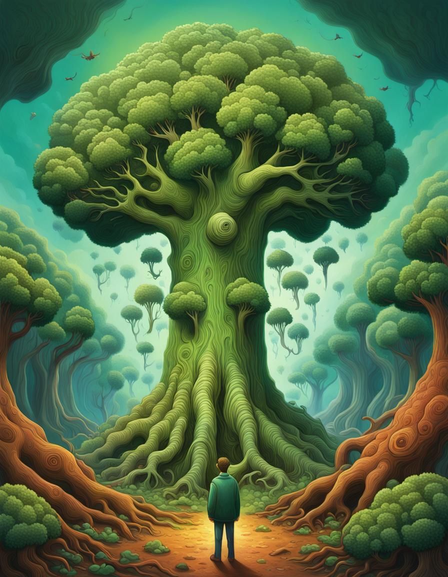 Giant Broccoli Tree, Shaun Tan Style 3D Render