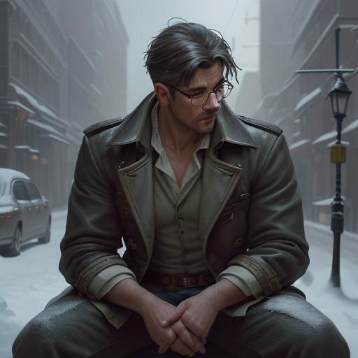 1950s Detective in Snowy Street Corner, Photorealistic