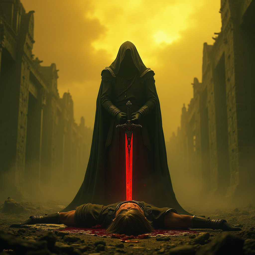 Demise Triumphant Over Link in Ruined Landscape