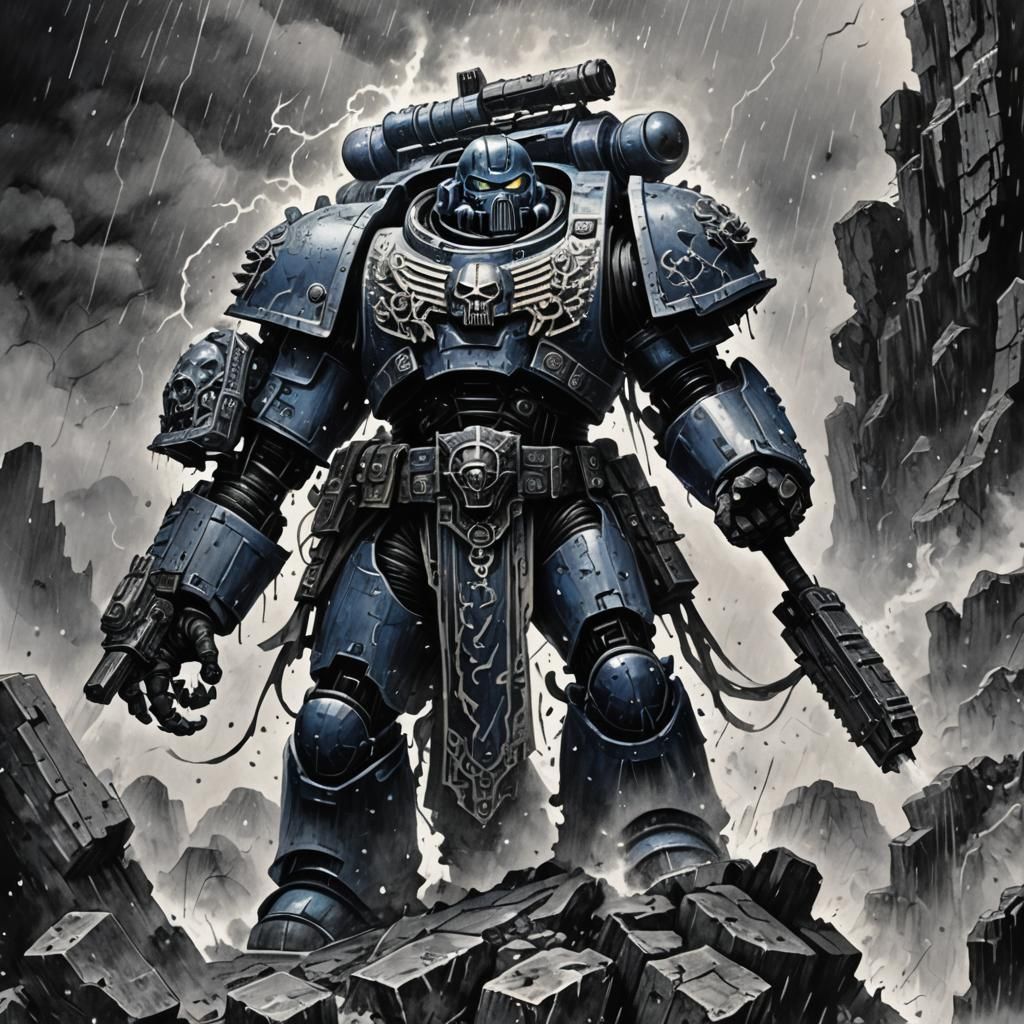Astartes Space Marine in Icy Storm, 80s Anime Style