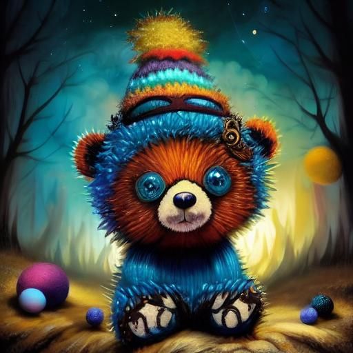 Cute Teddy Bear with Kawaii Eyes in Fantasy Art