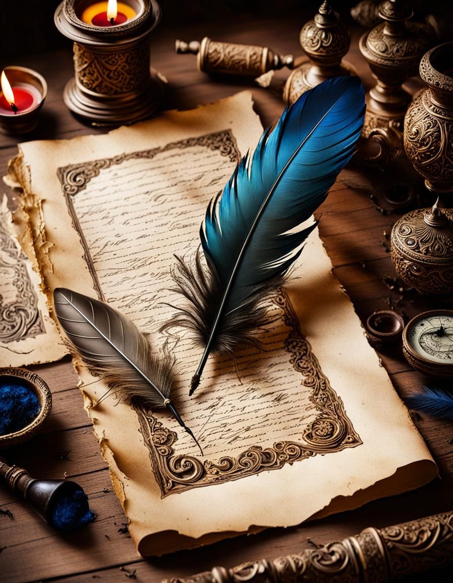 Fairytale Manuscript with Quill and Ink Illustration