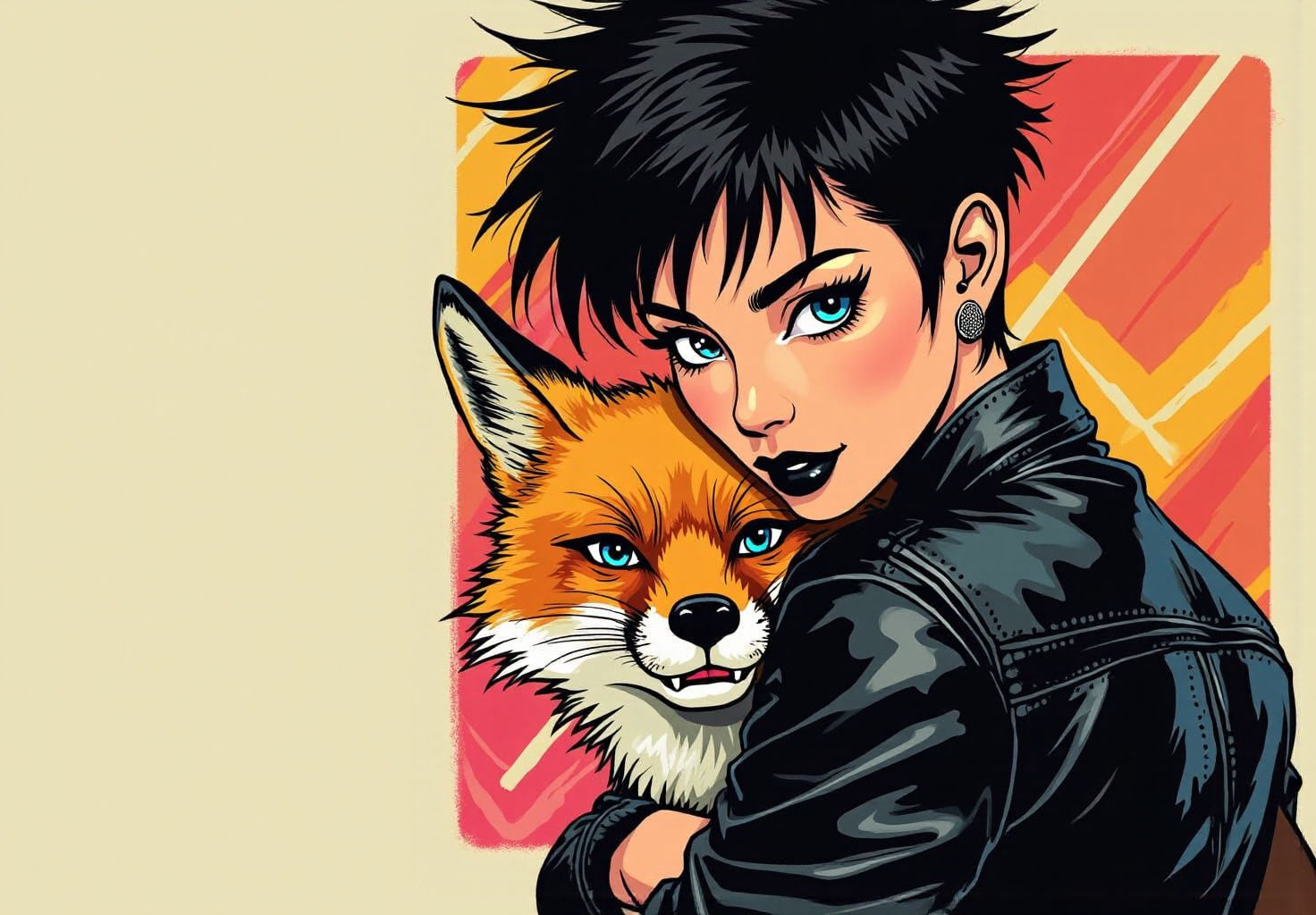 Punk Rocker with Fox in Retro-Futuristic Style