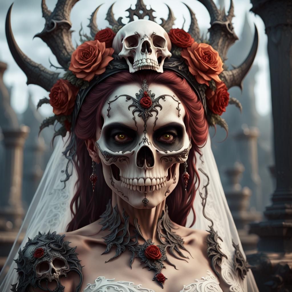 Demonic Skull Bride in Detailed Matte Painting Style