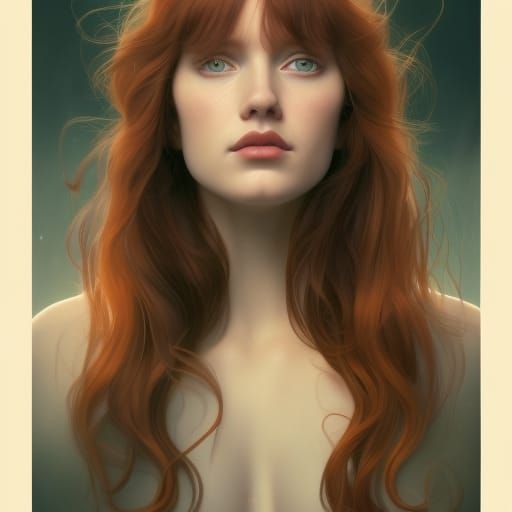 Red-Haired Girl Portrait in Hyperdetailed Digital Art Style