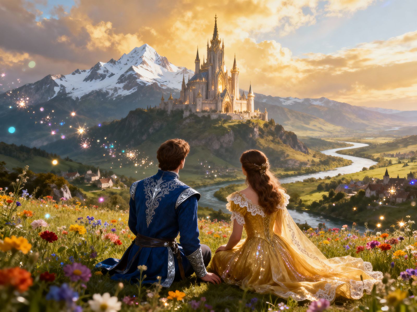 Majestic Fantasy Landscape with Couple and Castle