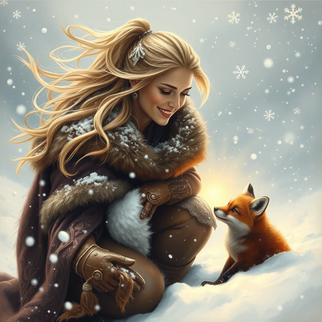 Goddess in Winter Blizzard, Norse Goddess, Oil Painting Styl...