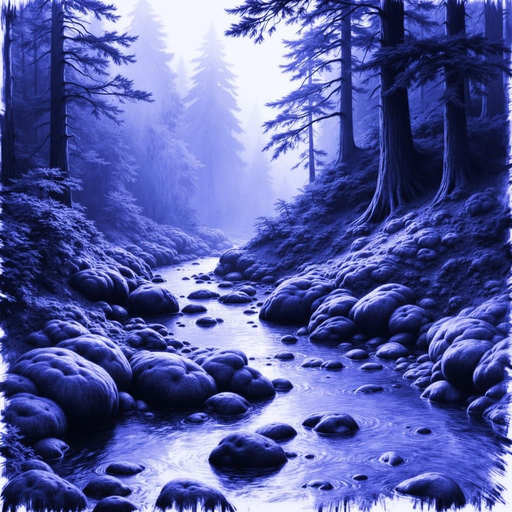 Lush Landscape With Detailed Charcoal Brush Strokes