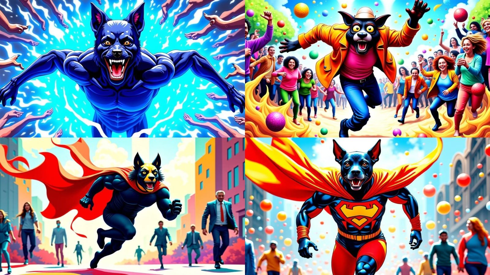 Excited Superhero with Canine Features Zooms Through the Cit...