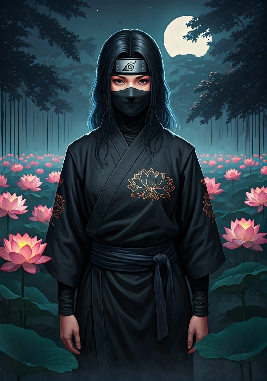Lotus Clan Kunoichi in Cyberpunk Style