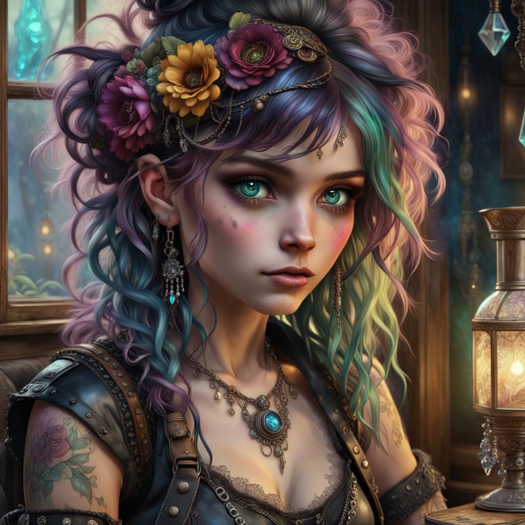 Punk Bohemian Gypsy in Digital Oil Painting
