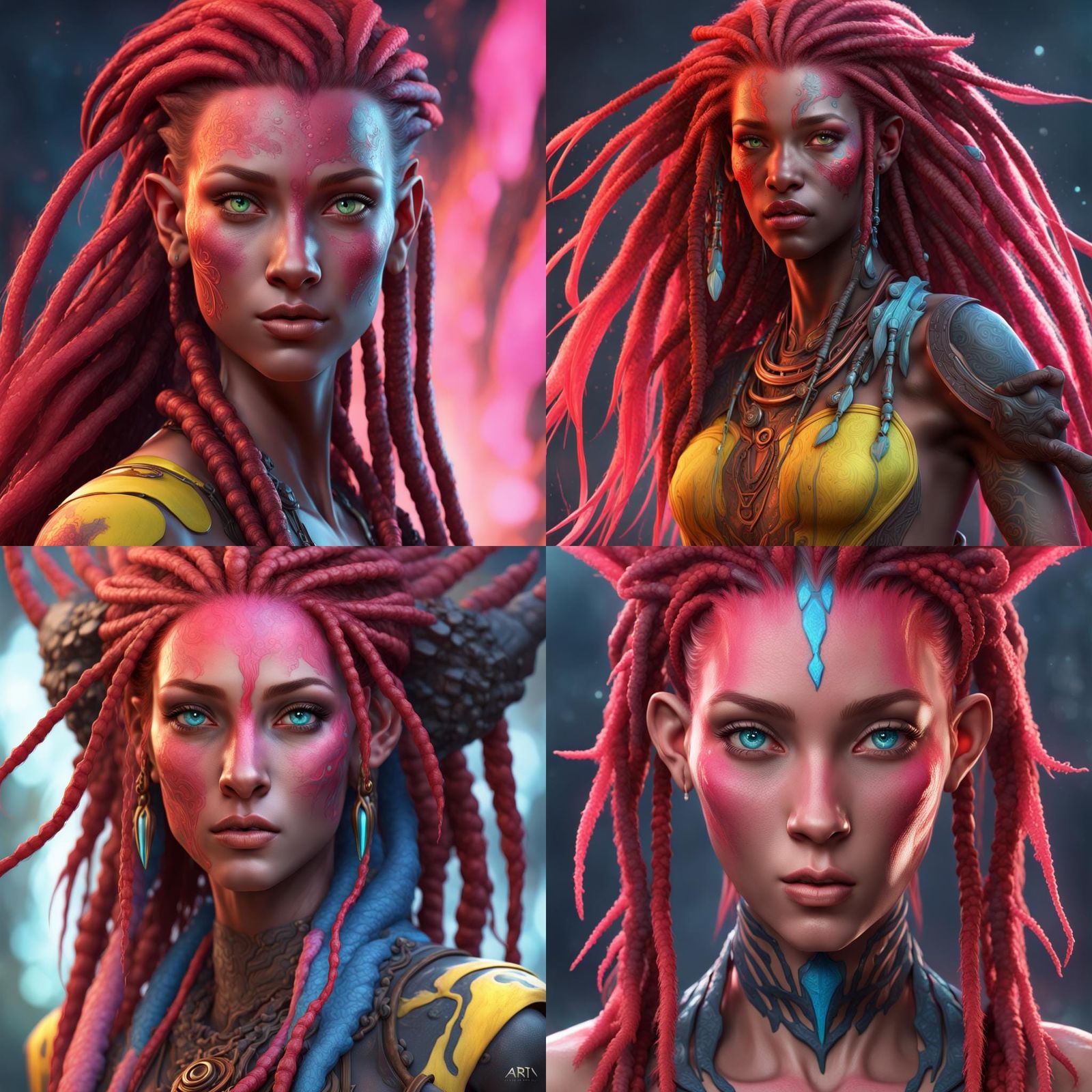 Na'vi Avatar Portrait with Red Dreads and Lava Skin