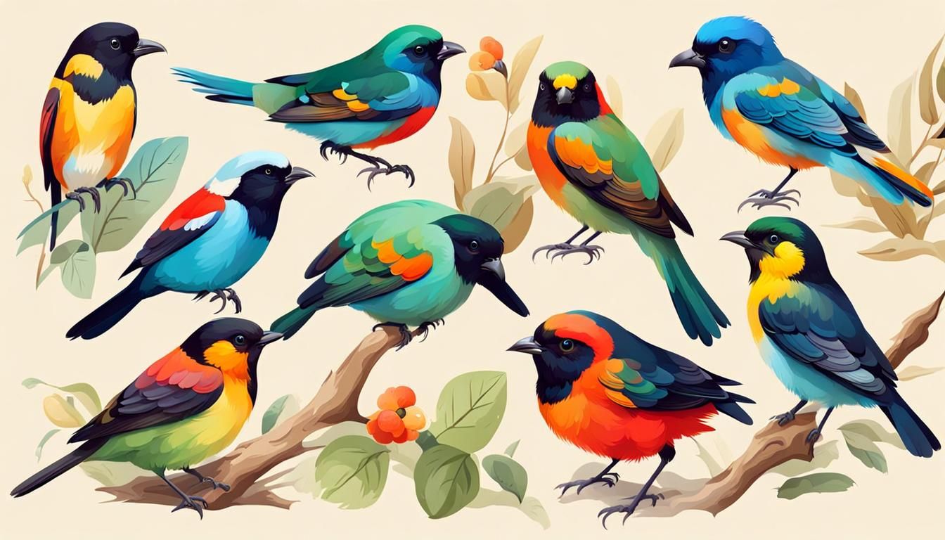 Colorful Birds in Romantic Style