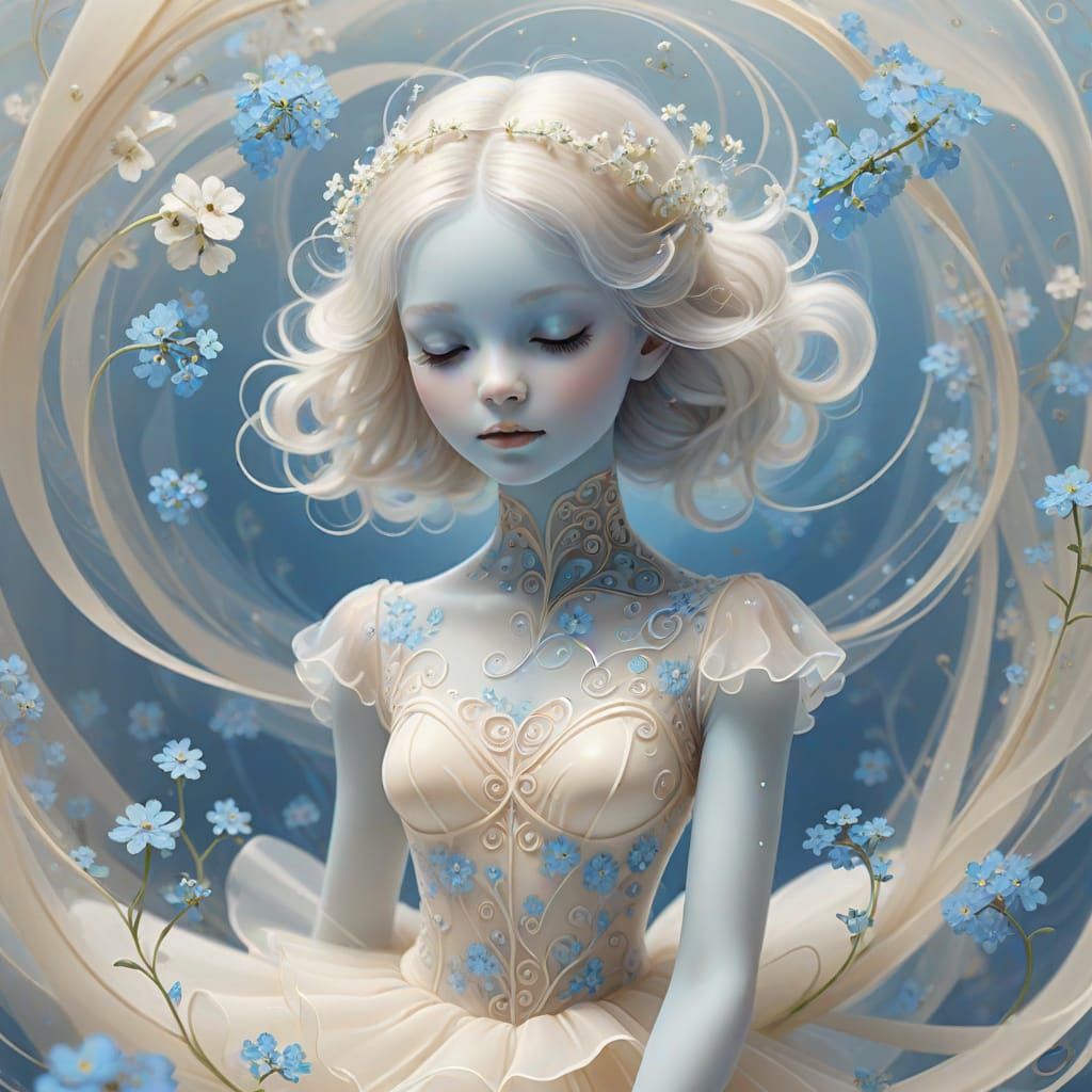 Dreamy Ballerina Silhouette in Fractal Forget-Me-Nots