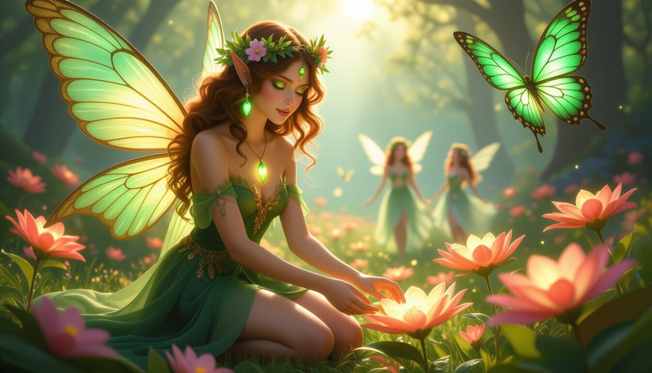 Delicate Fairy in a Vibrant Magical Meadow