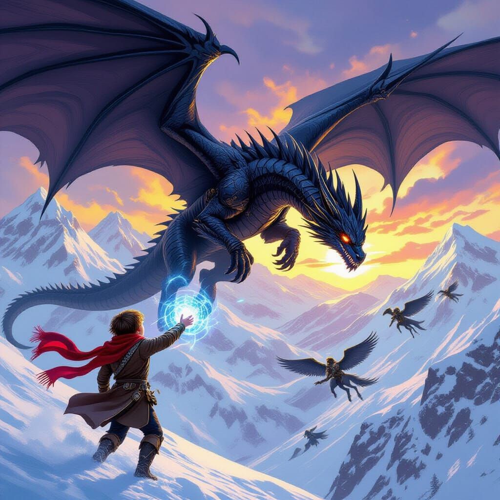 Dragon Rider Soaring Through Fantasy Landscape