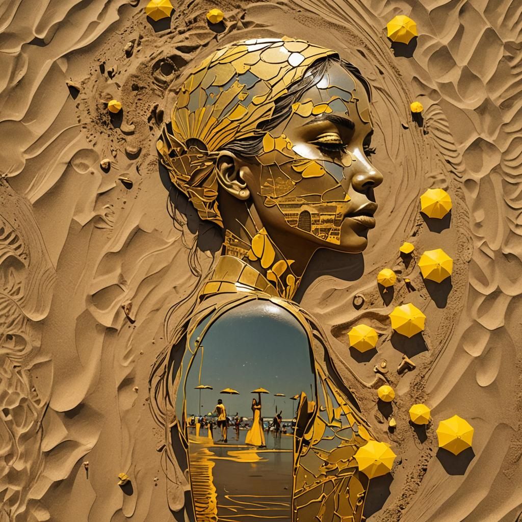 Double Exposure: Girl and Sunny Beach Silhouette