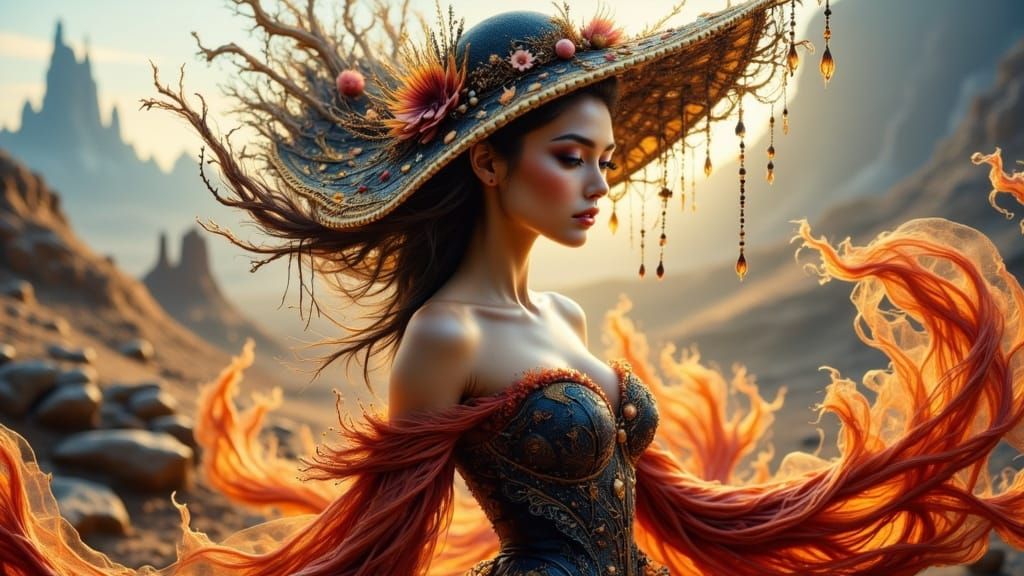 Fashion Model in Gown with Gold and Lights