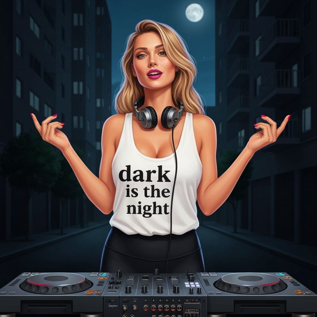 DJ Woman in City Street, Futuristic Neon Style