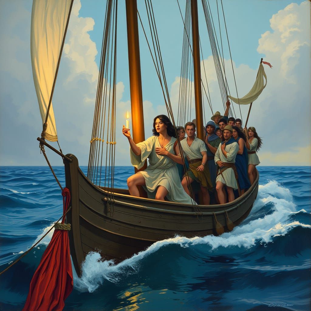 Ulysses and Crew at Sea: Art Deco Style