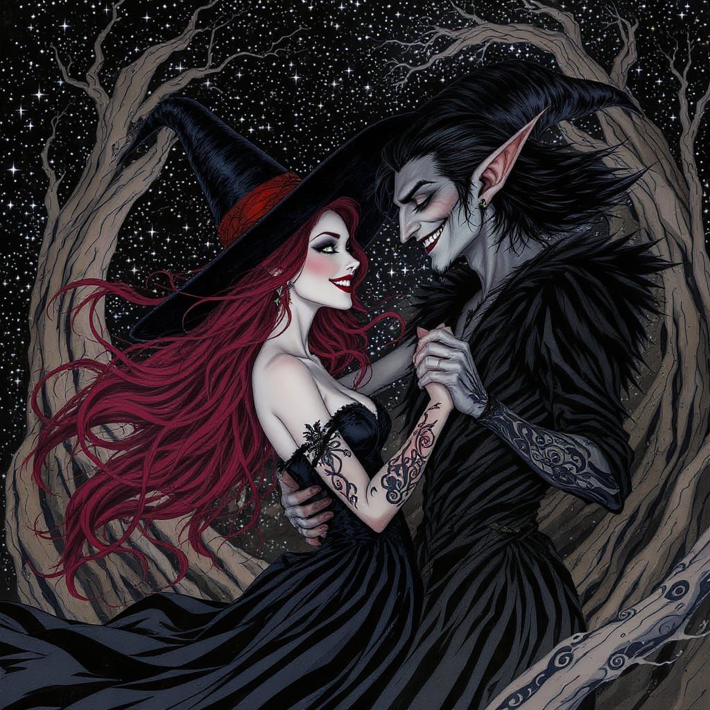 Witch Queen Dancing with Fae Lover under Stars