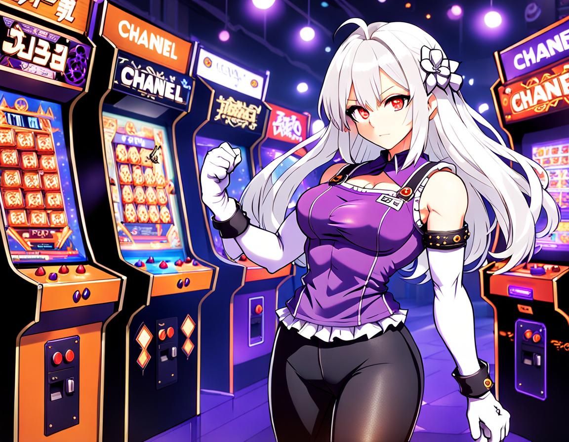 Anime Style Muscular Girl in an Arcade