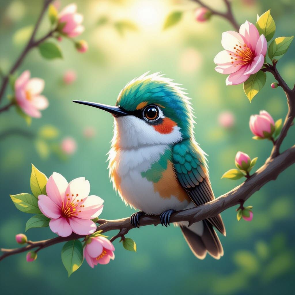 Whimsical Hummingbird in Enchanted Forest
