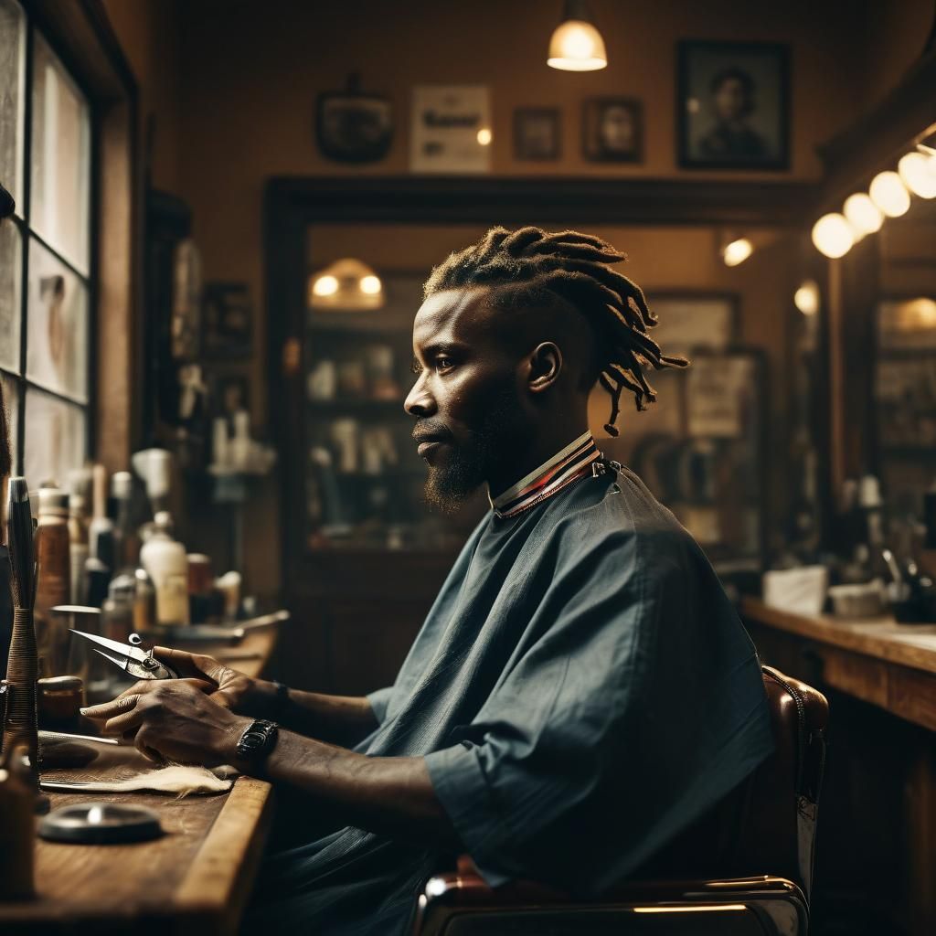 Cozy Barber Shop: African Gentleman Getting Haircut