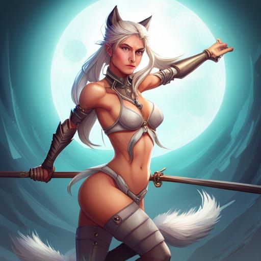 Fox Girl Portrait with Sword, Art Nouveau Style