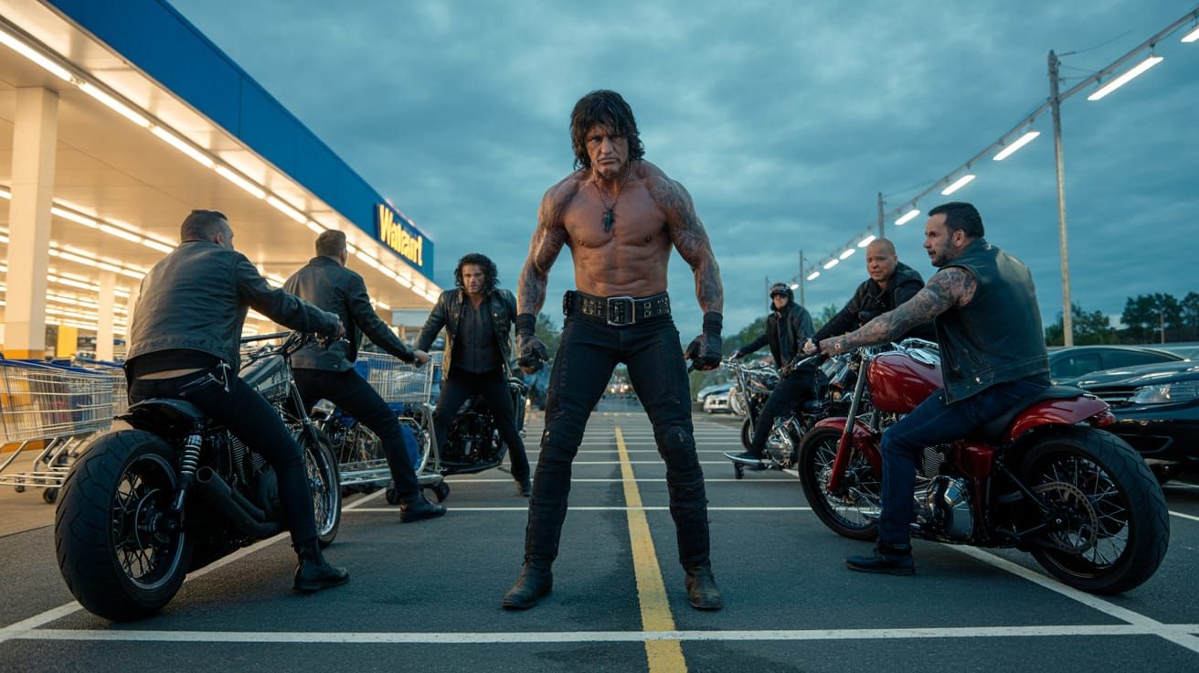 Rambo Confronts Bikers Outside Walmart
