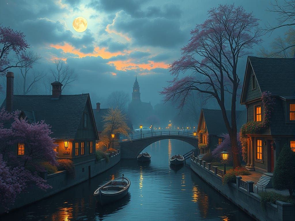 Surreal Night Scene in Whimsical Art Style