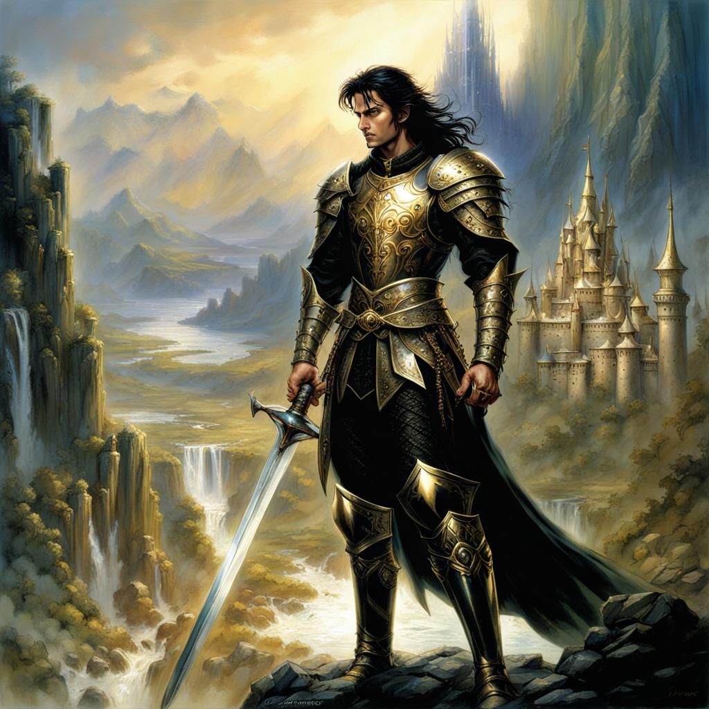 Elf Prince in Golden Armor with Long Sword