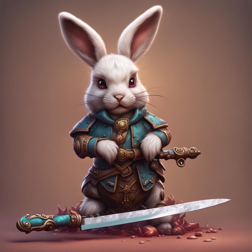 Adorable Bunny with Knife: Detailed Fantasy Art