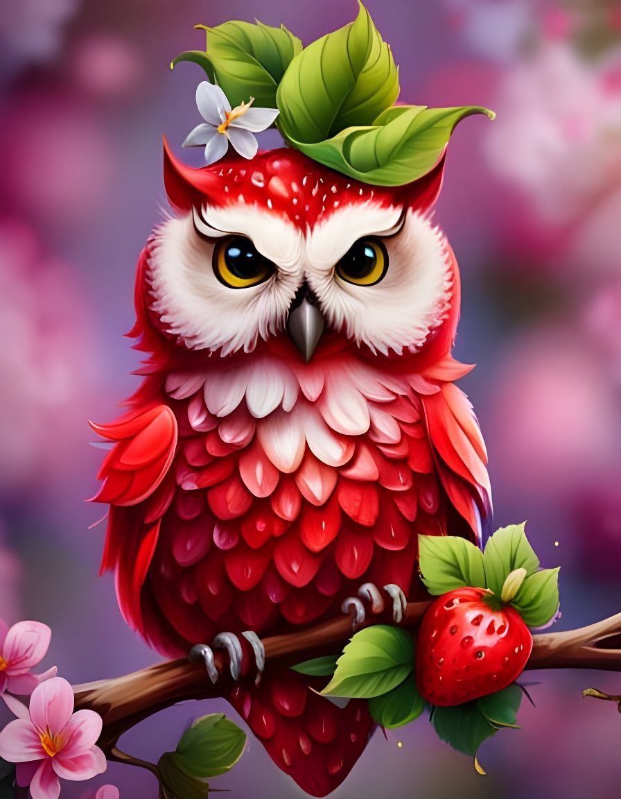 Strawberry Owl in Graffiti Art Style