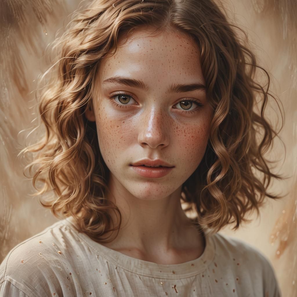 Ethereal Portrait of Young Woman with Freckles