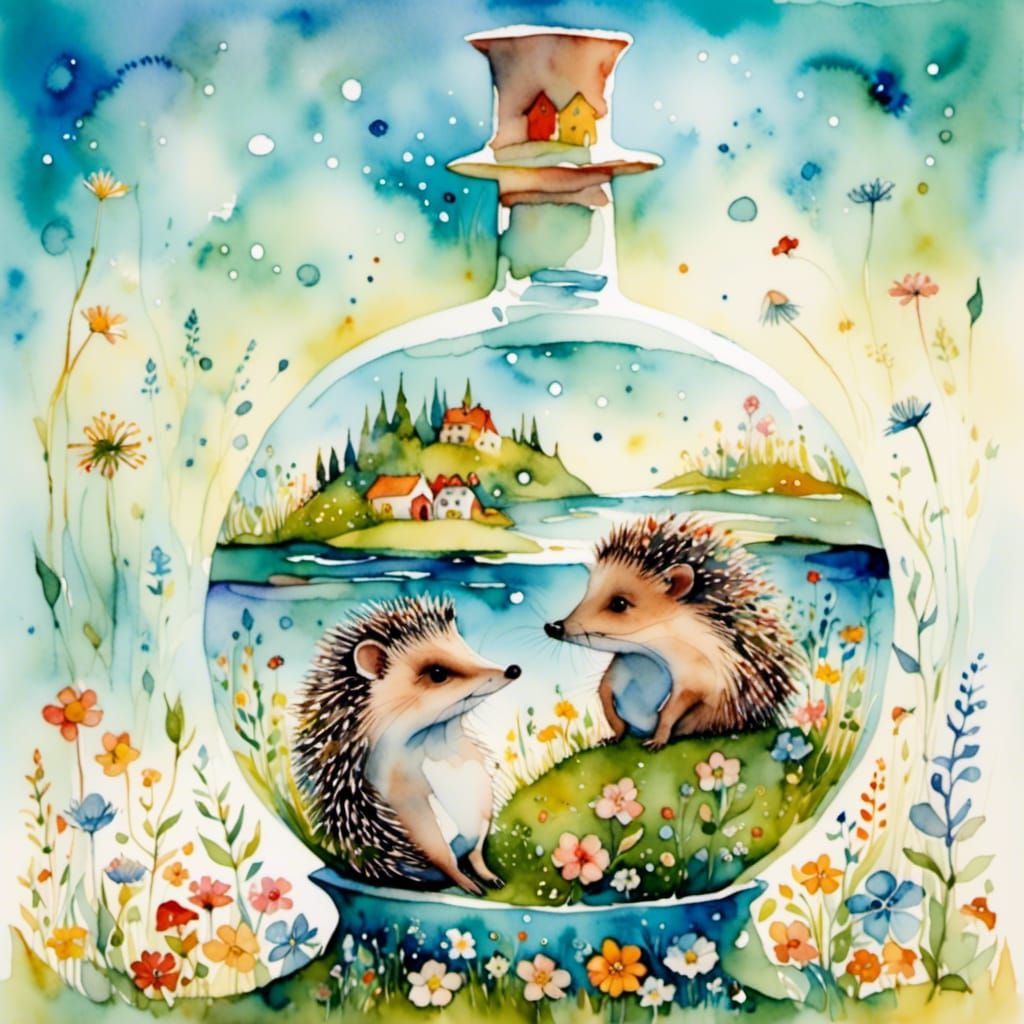 Whimsical Hedgehog Portrait in Watercolor Style