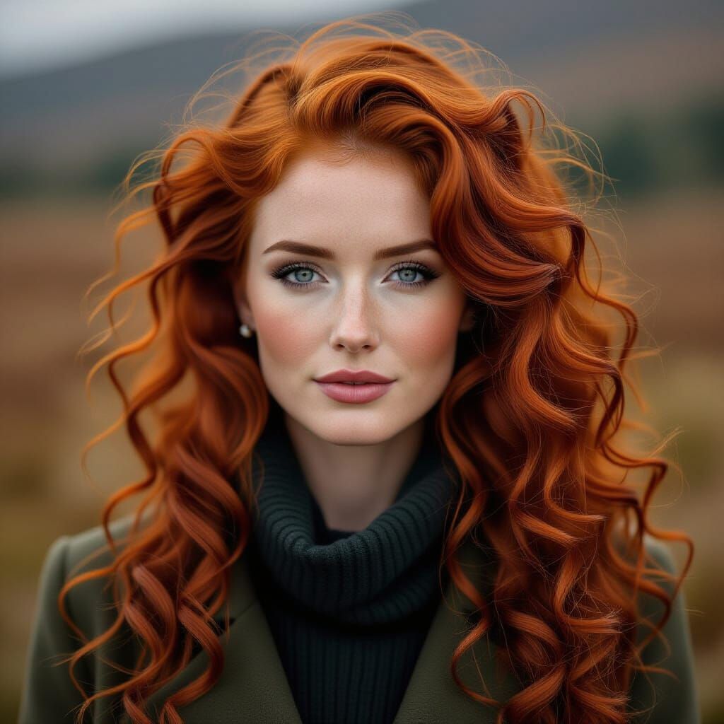 Beautiful Scottish Woman with Long Red Curly Hair