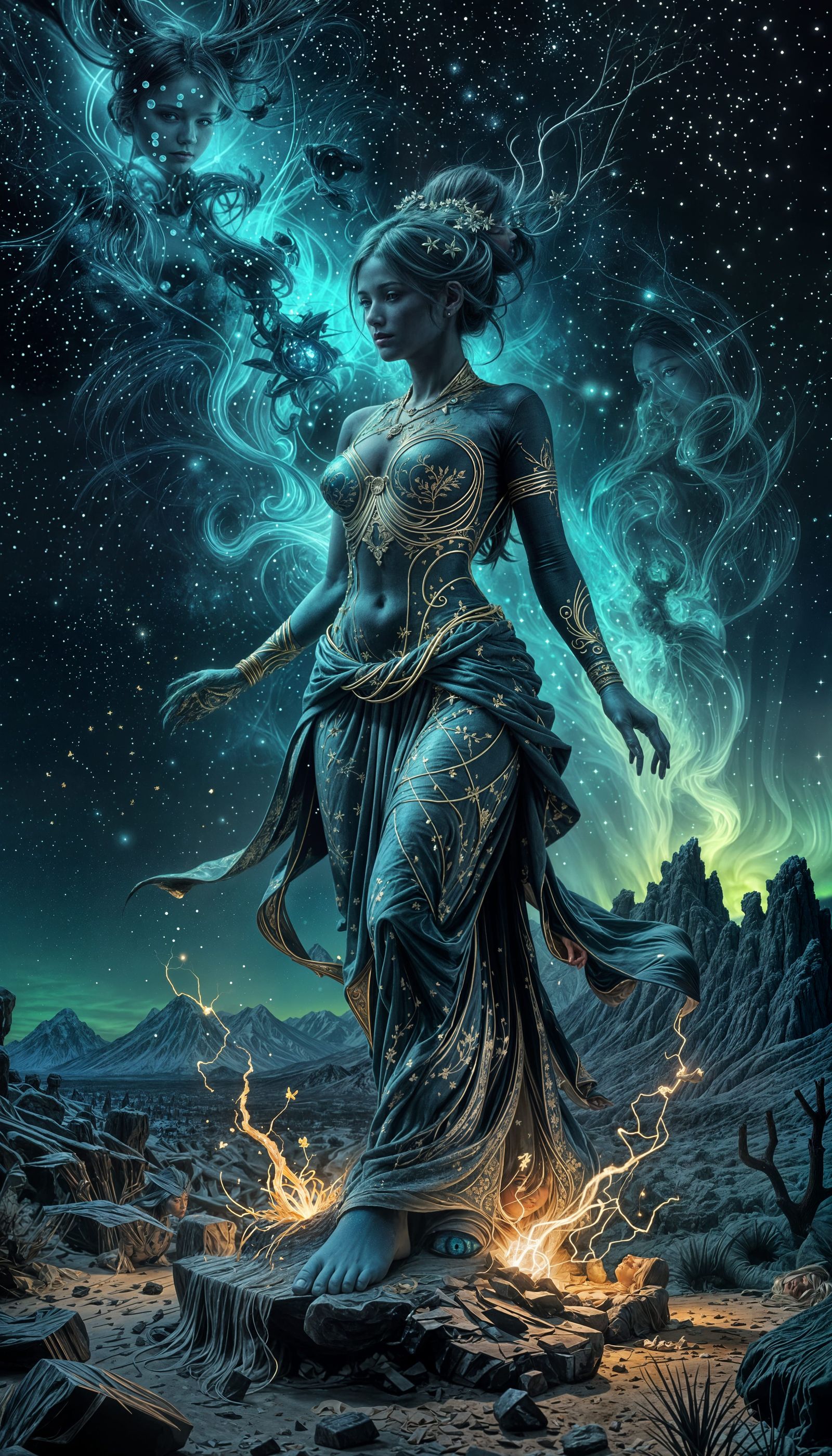 Kintsugi Porcelain Genie Glowing with Magical Energy