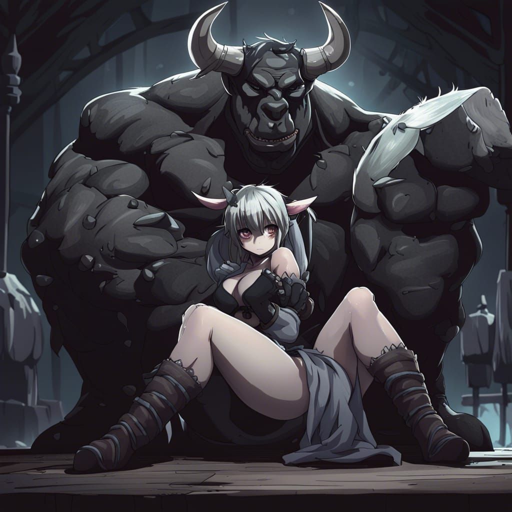 Dark Orcs Milking Cow in Anime Style