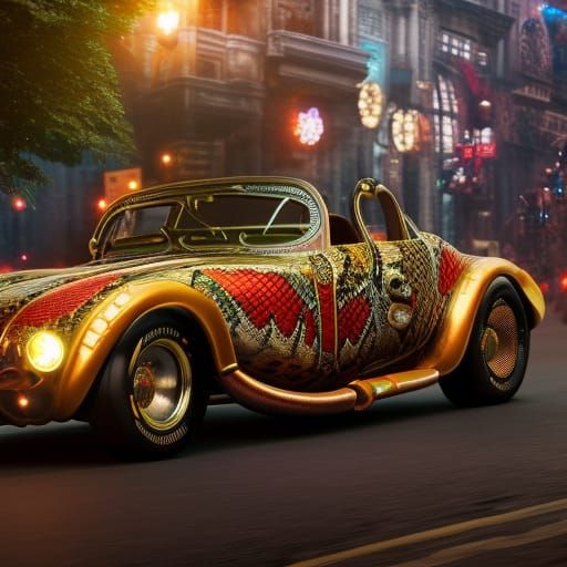 Steampunk Snake Hotrod in Ornate Matte Painting Style