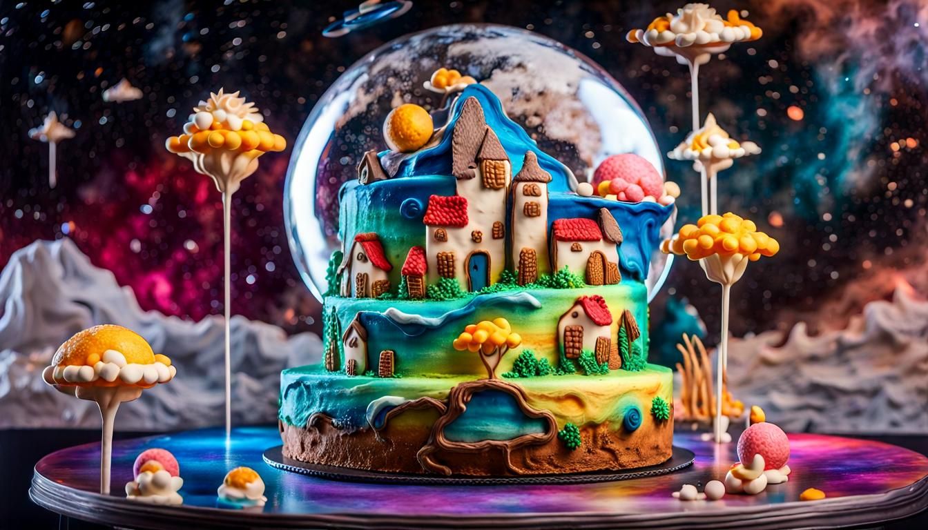 creamy village cake sculpture