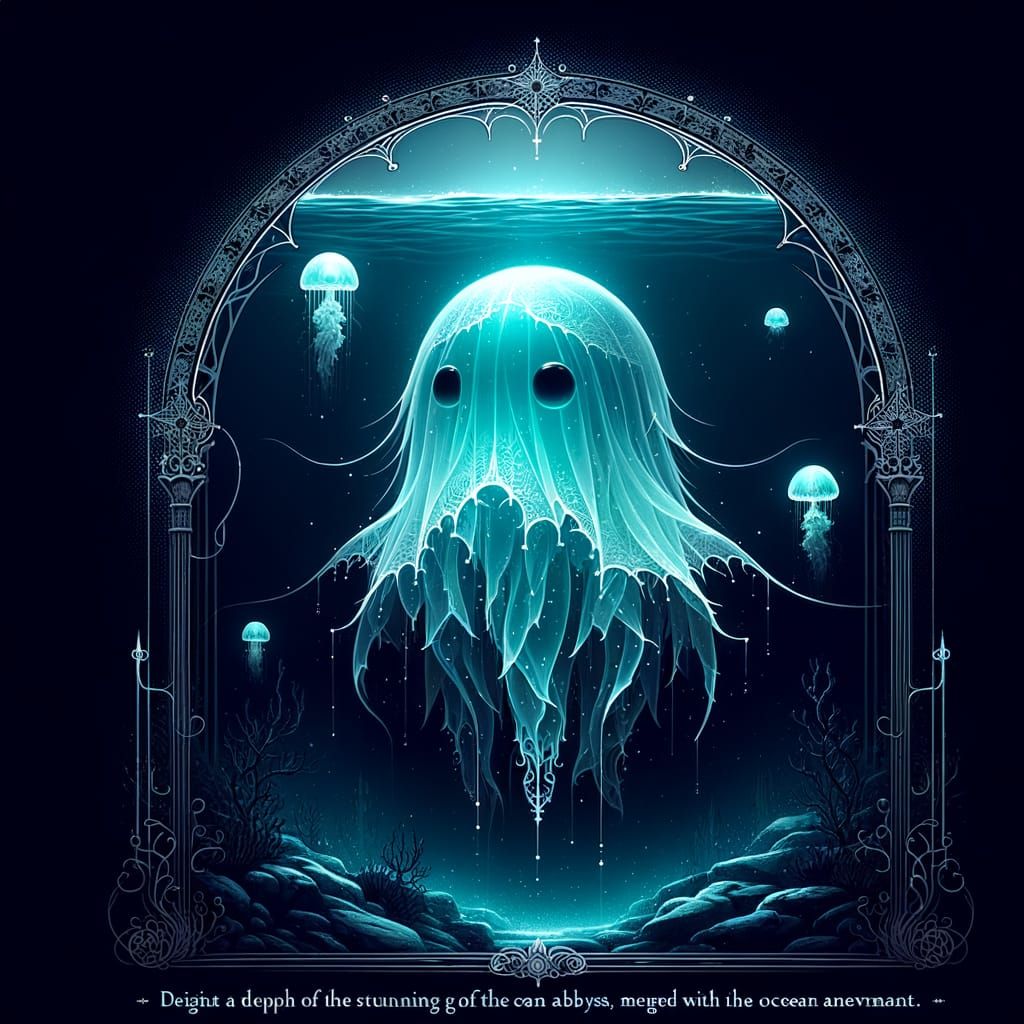 Glowing Creature in Ocean Abyss: Gothic Art