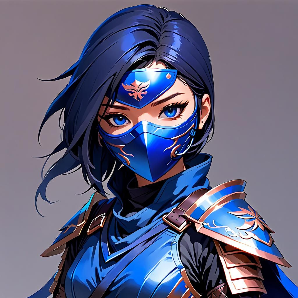 Female Ninja with Raven in Ink Wash Style